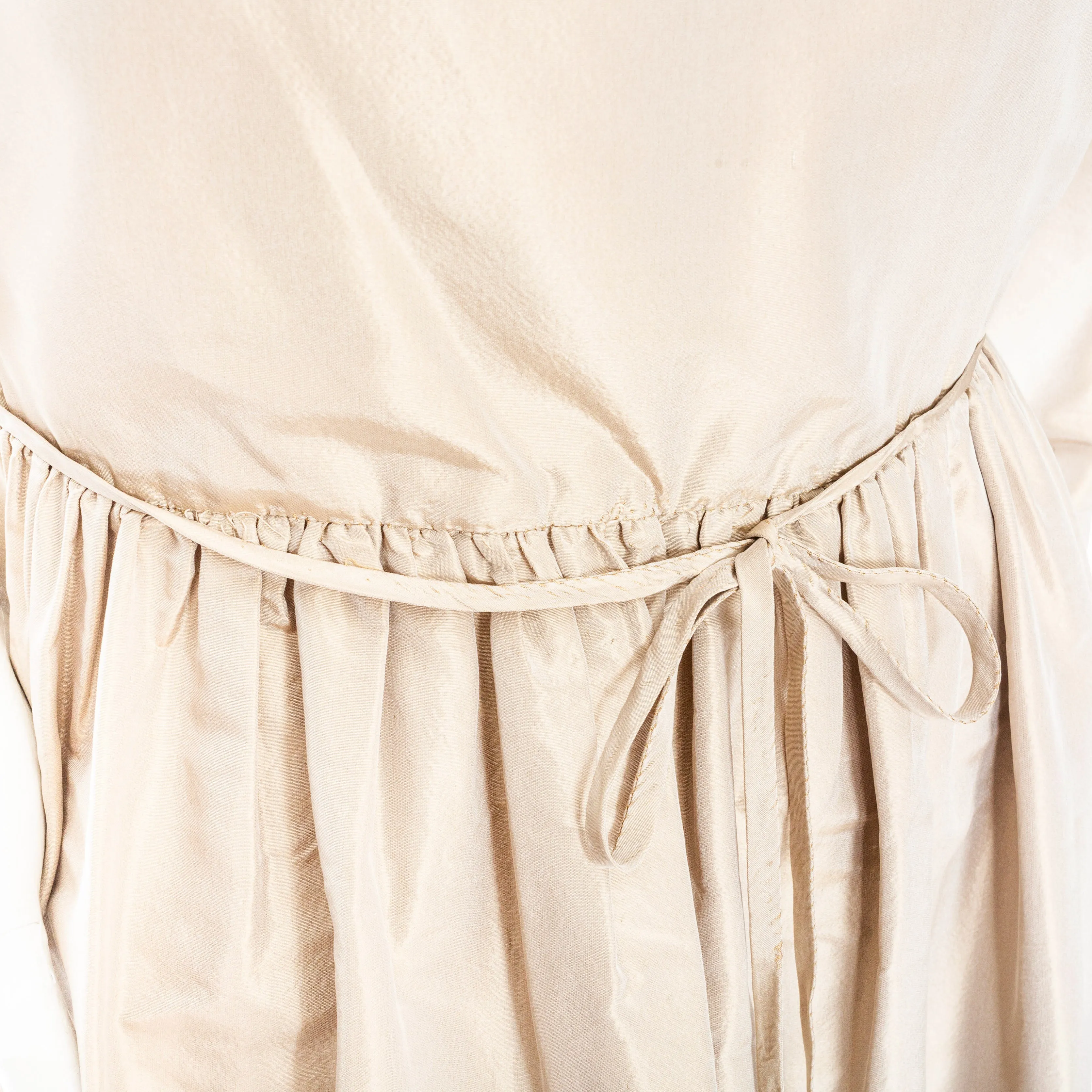 1970s Champagne Taffeta Off Shoulder Dress