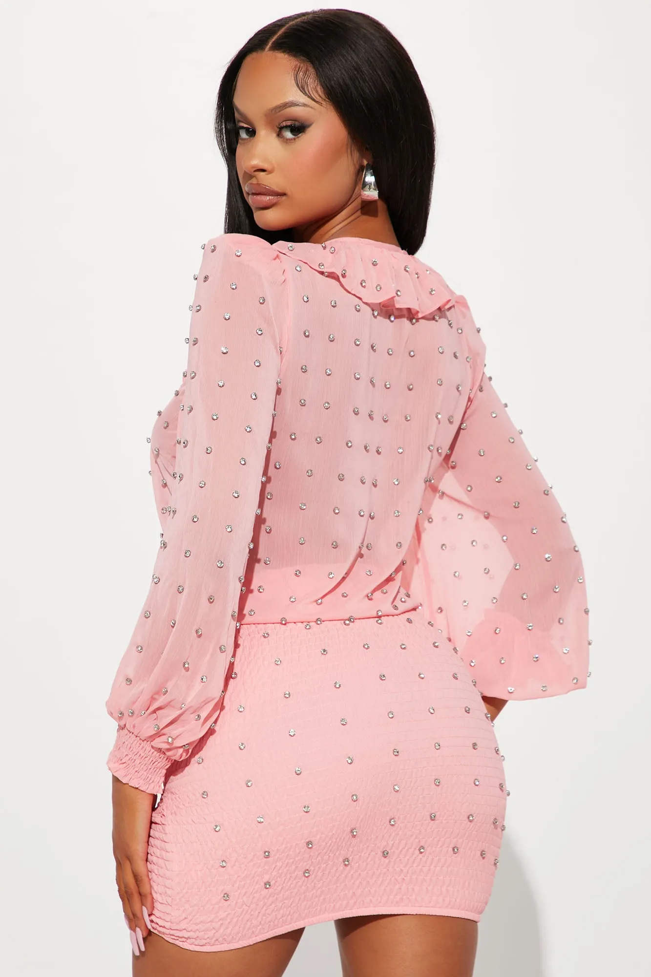 All Embellished Mini Dress - Pink