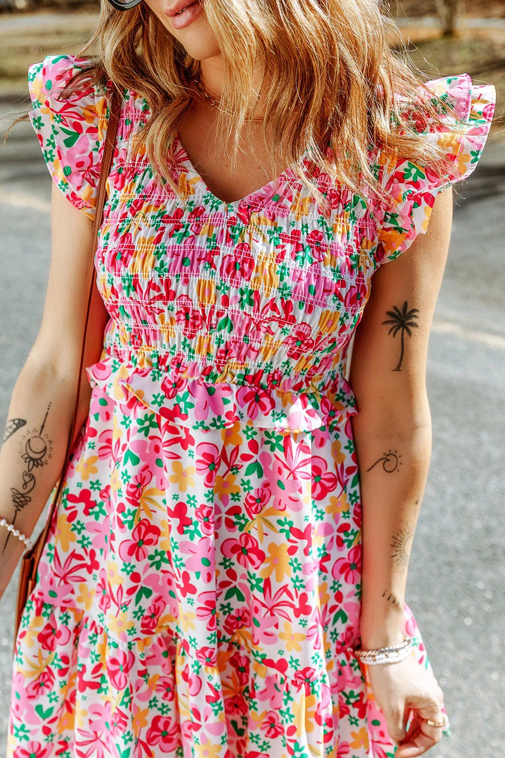 *APP EXCLUSIVE* Floral Ruffle Trim Smocked Dress