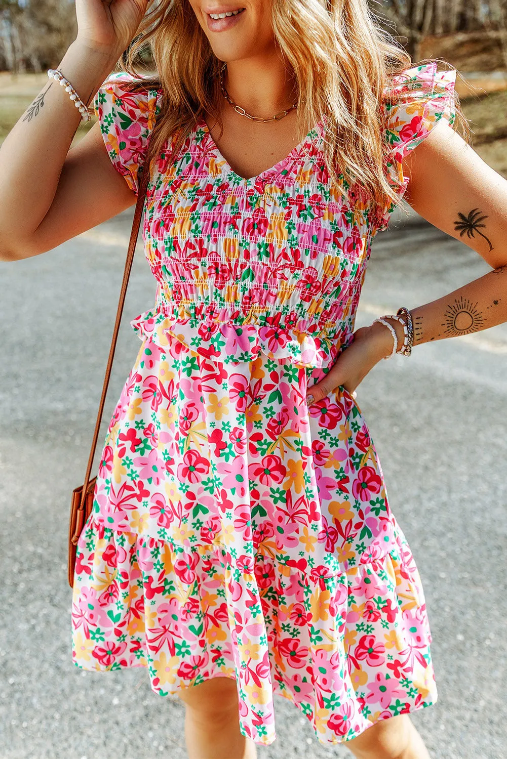 *APP EXCLUSIVE* Floral Ruffle Trim Smocked Dress