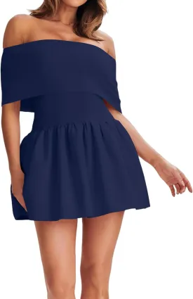 Atizon Women's Summer Off The Shoulder Mini Dress Casual Short Sleeve Trendy Cocktail Party A Line Dresses
