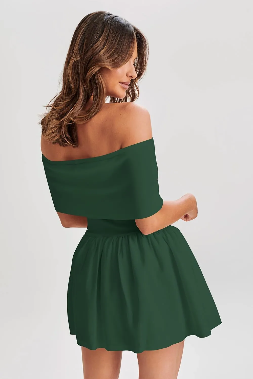 Atizon Women's Summer Off The Shoulder Mini Dress Casual Short Sleeve Trendy Cocktail Party A Line Dresses