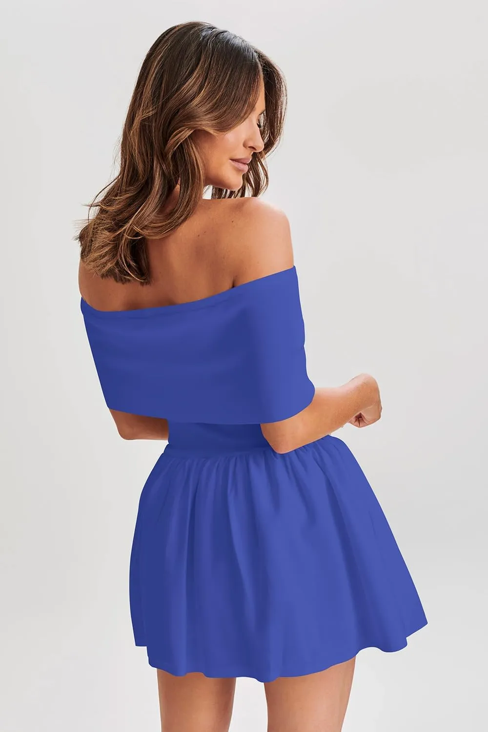 Atizon Women's Summer Off The Shoulder Mini Dress Casual Short Sleeve Trendy Cocktail Party A Line Dresses