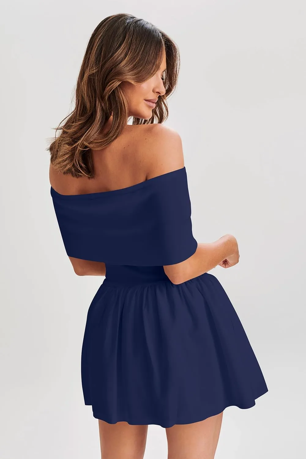 Atizon Women's Summer Off The Shoulder Mini Dress Casual Short Sleeve Trendy Cocktail Party A Line Dresses