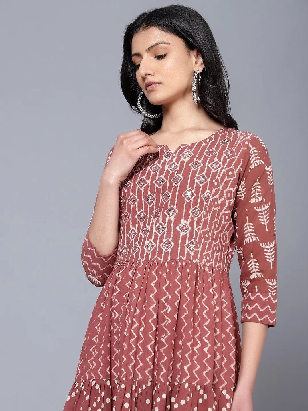 Bani Women Off-Shoulder Womens Floral Printed Dress Brown