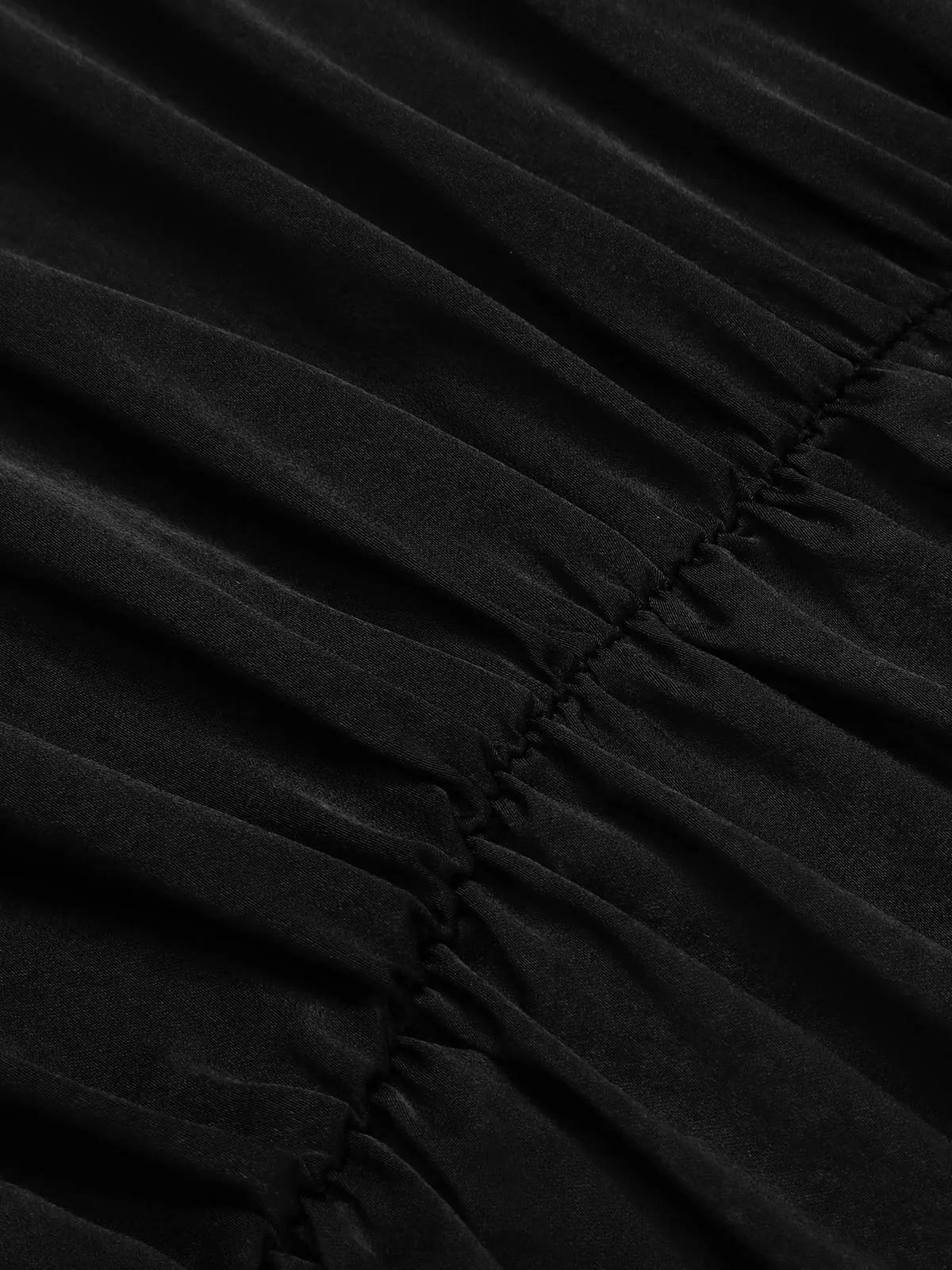 Black 1950s Solid Ruffles V-Neck Dress