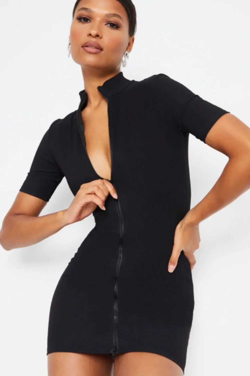 Black Mock Neck Mini Dress
