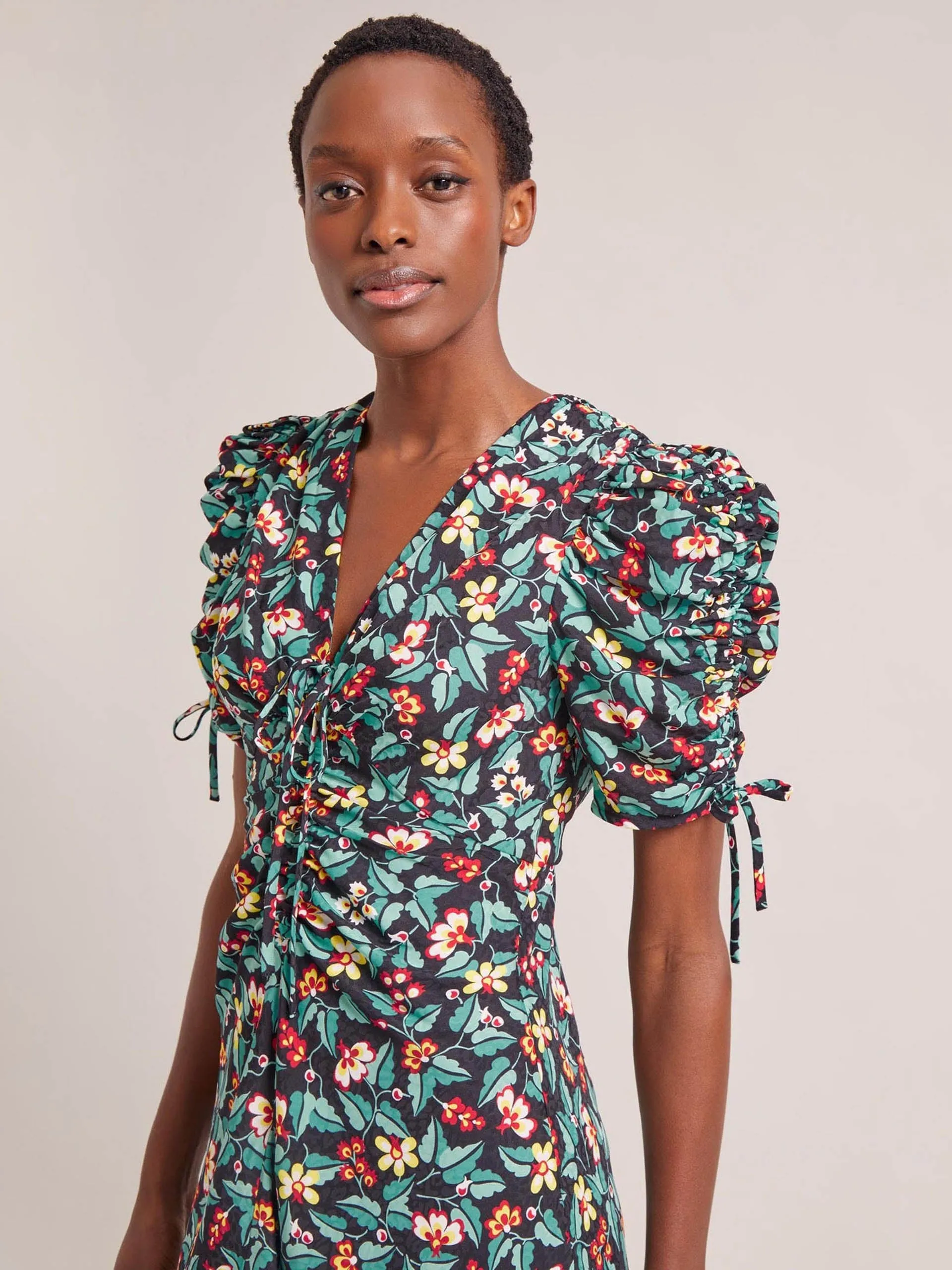 Black multi tropical floral print Ophelia bias cut maxi dress