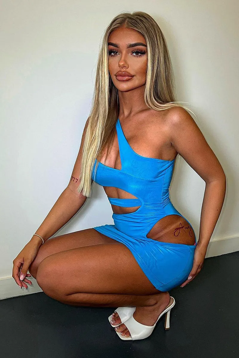 Blue Asymmetric Cut Out Mini Dress - Erin