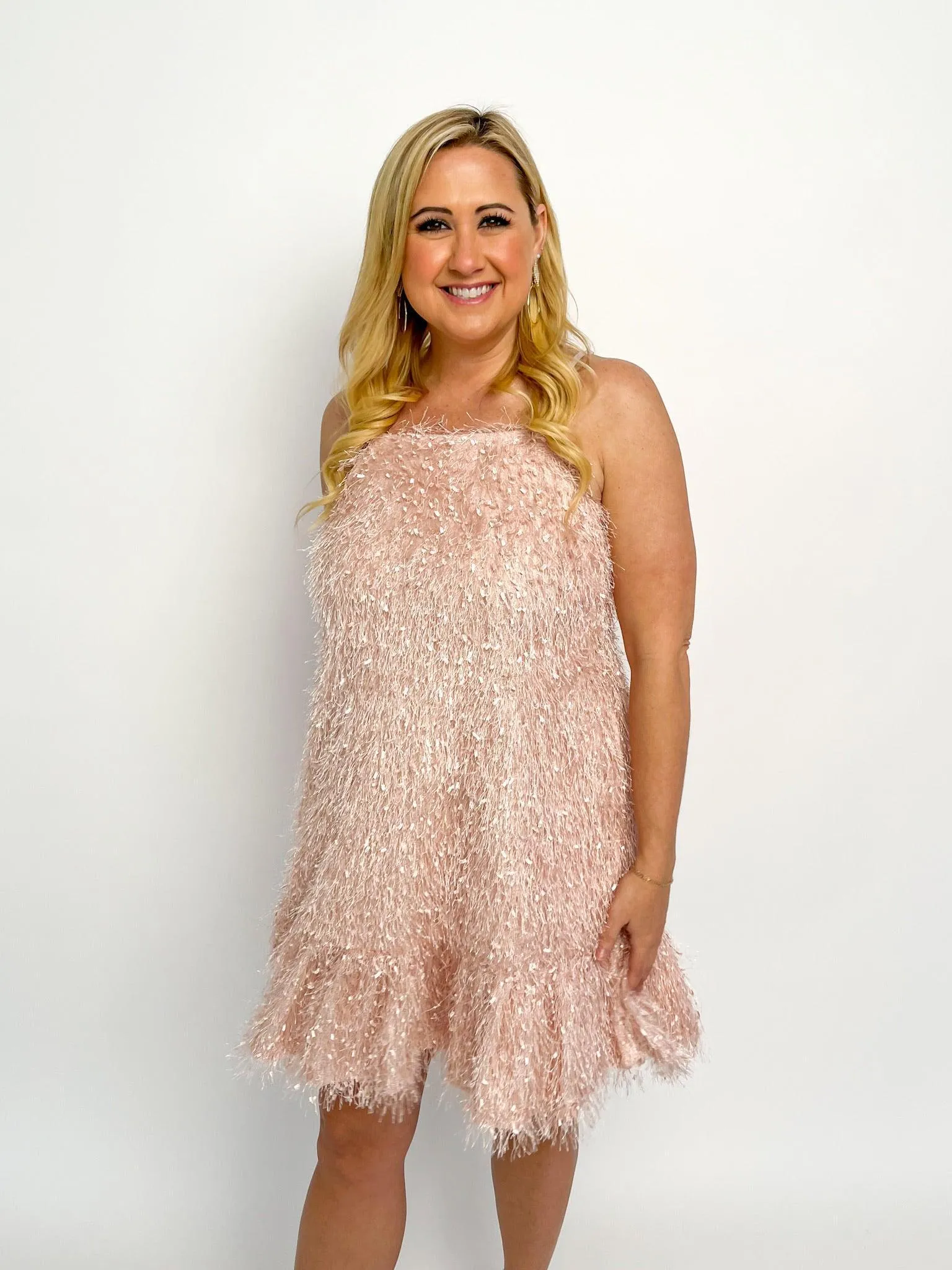 Blush Shaggy Ruffle Hem Dress