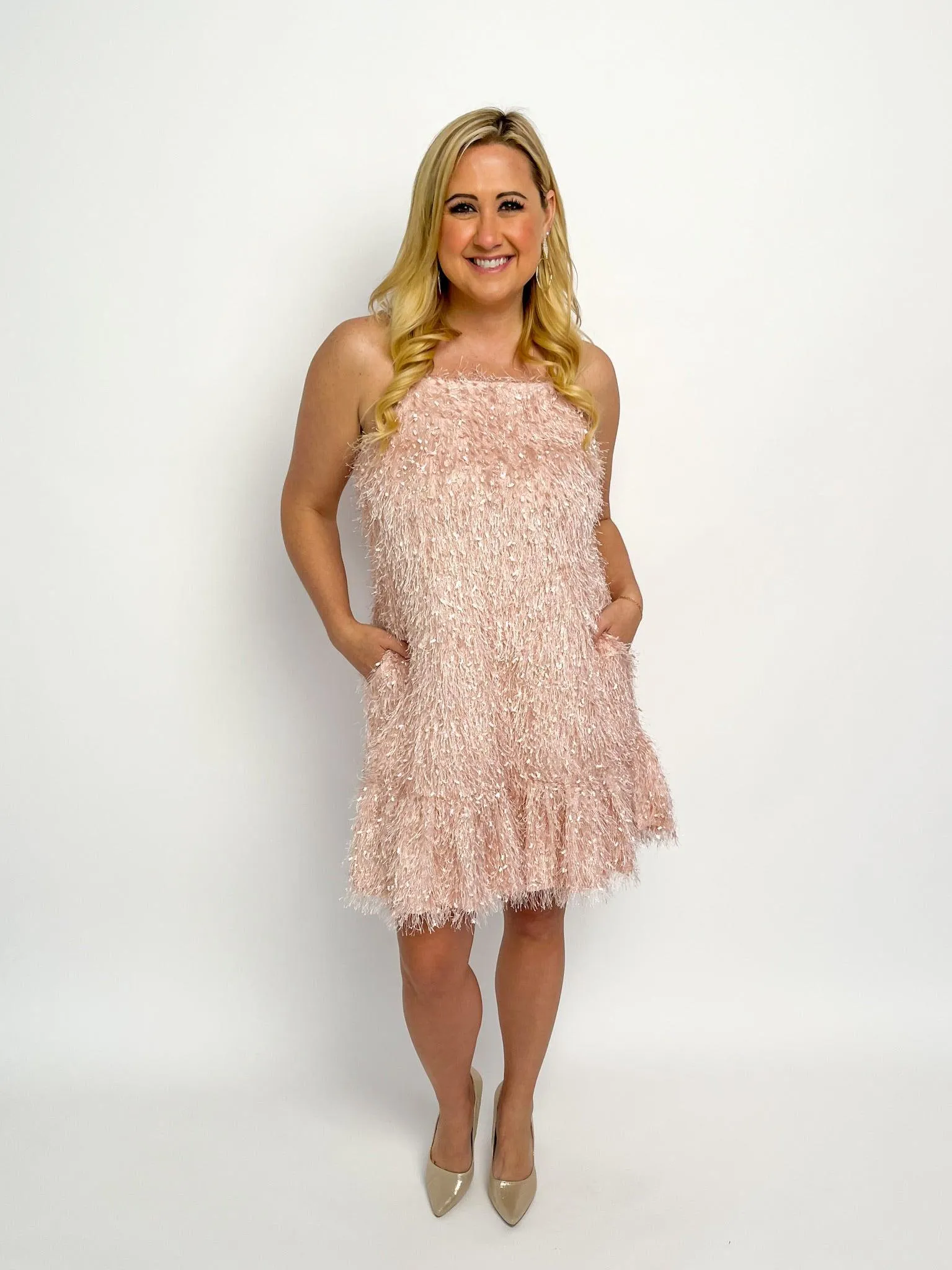 Blush Shaggy Ruffle Hem Dress