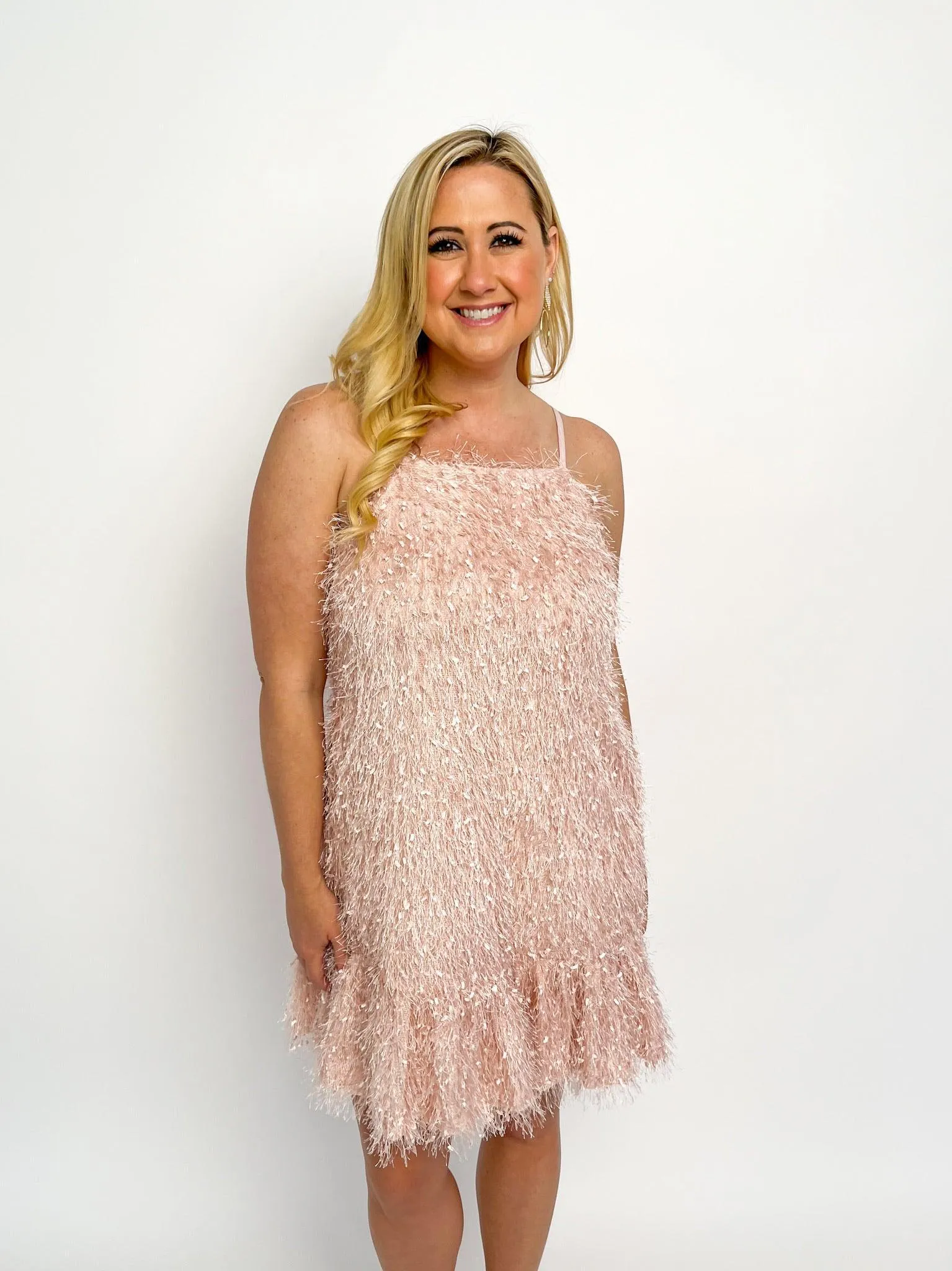 Blush Shaggy Ruffle Hem Dress
