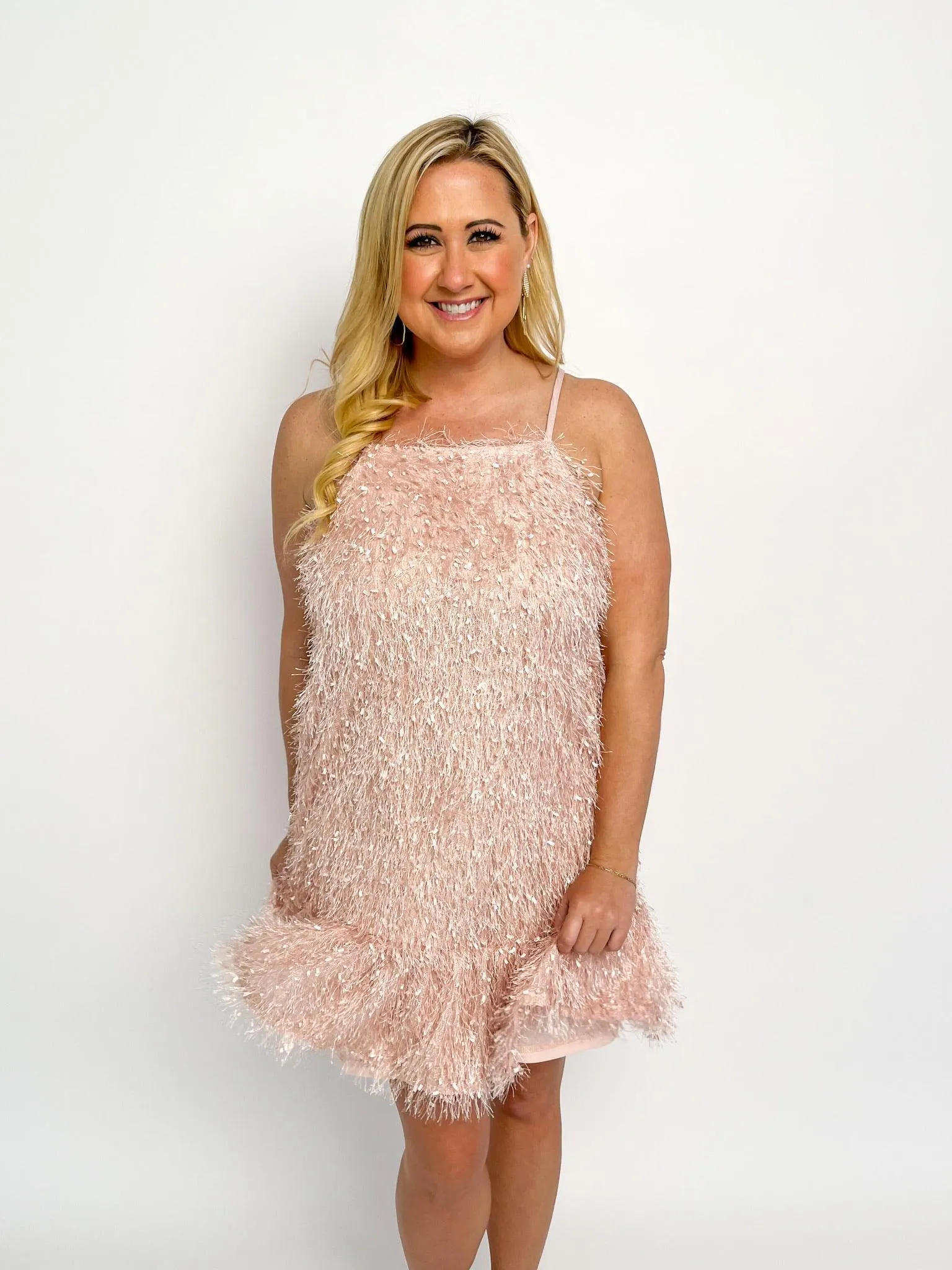 Blush Shaggy Ruffle Hem Dress