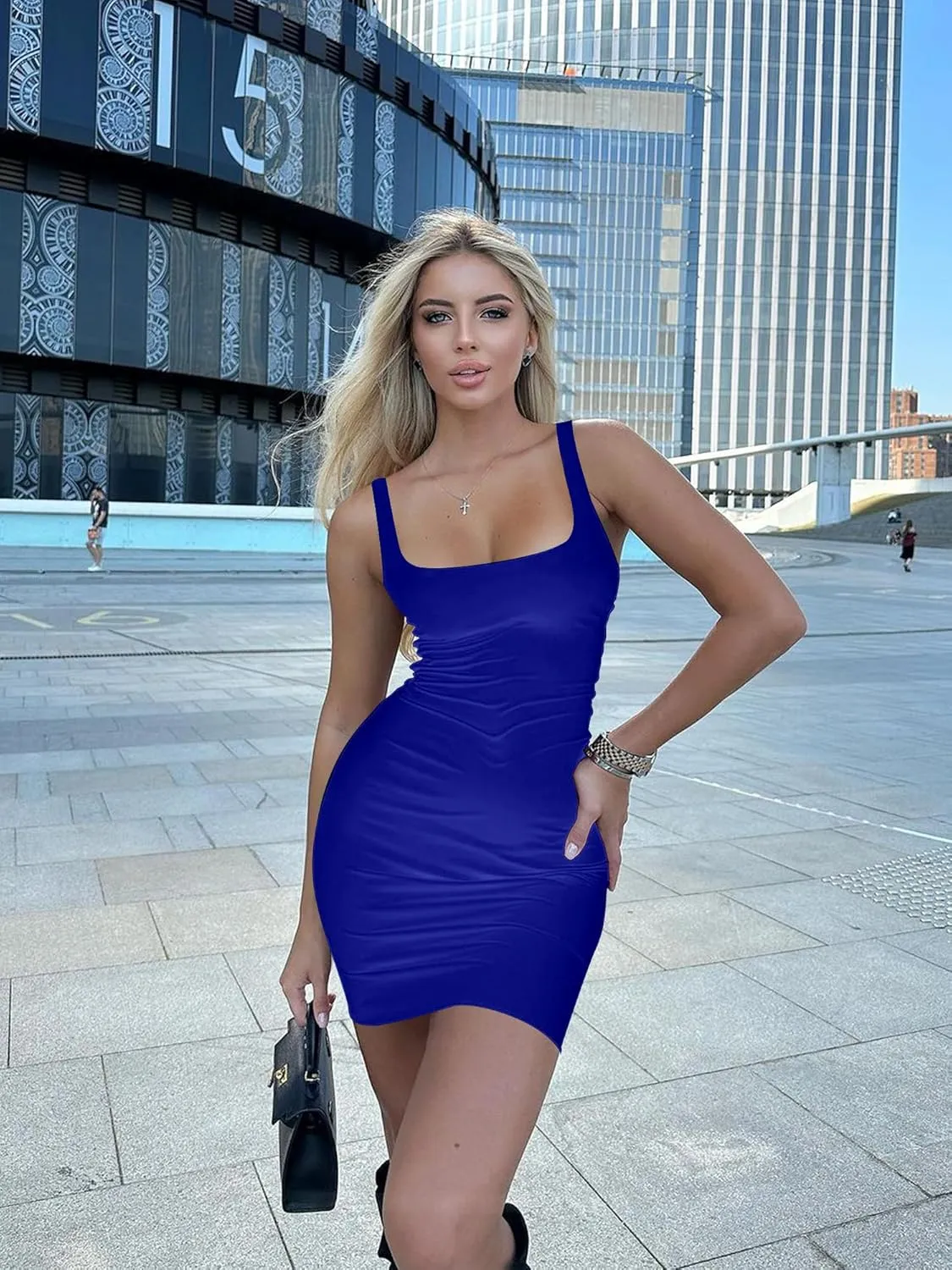 BORIFLORS Women's Casual Basic Tank Top Sexy Sleeveless Bodycon Mini Club Dress