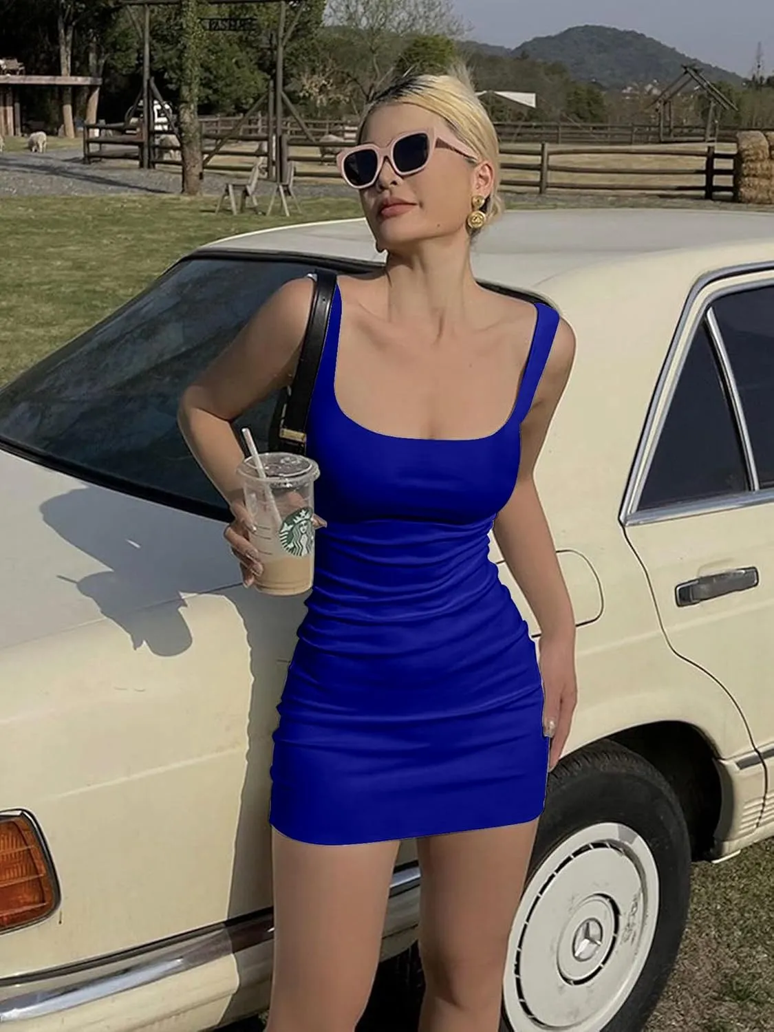 BORIFLORS Women's Casual Basic Tank Top Sexy Sleeveless Bodycon Mini Club Dress