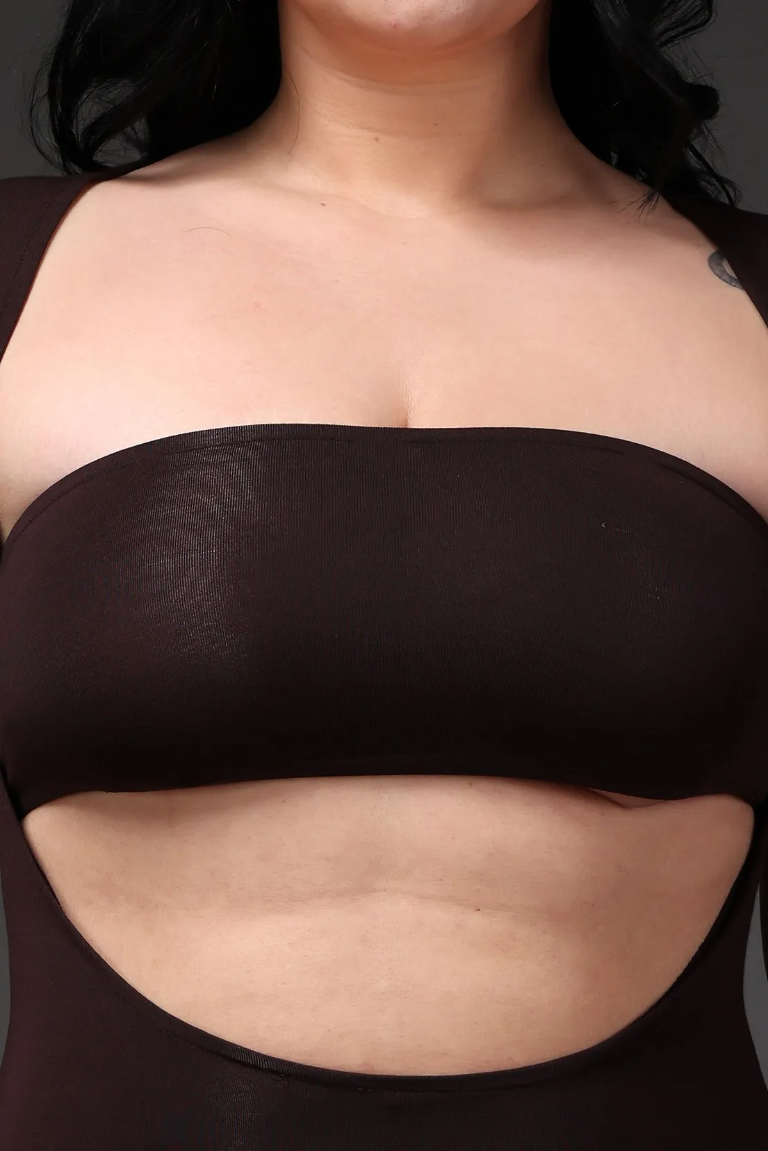 Brown Solid Bustier Front Cut Dress