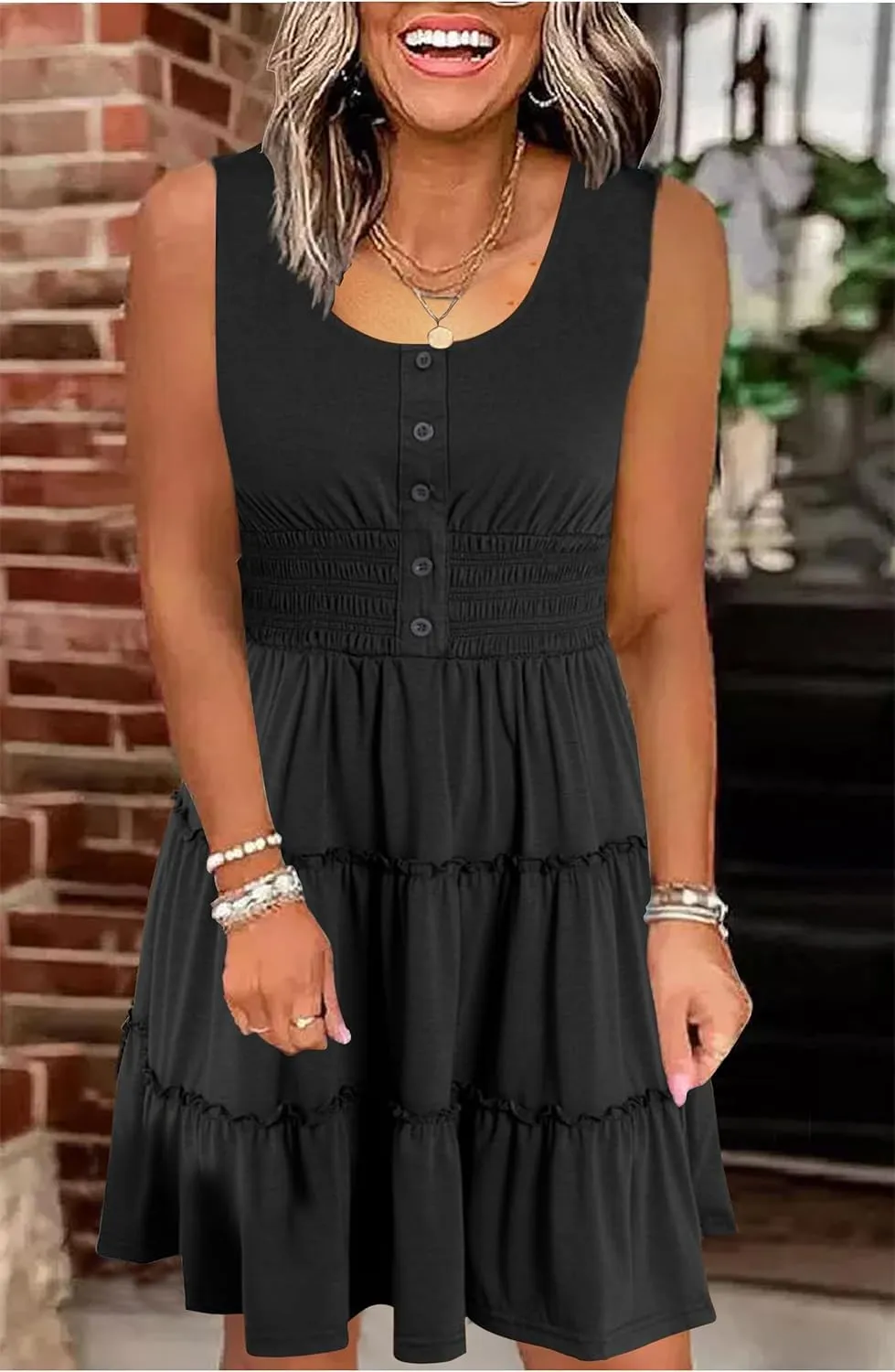 CHUNTIANRAN American Flag Star Vertical Striped Ruffled Mini Dress Women 4th of July Patriotic Dresses Casual Tank Dress