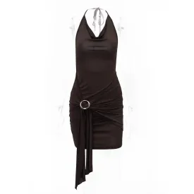 Draped Cowl Neck Halter Dresses Womens Clothing Summer 2023 Coquette Y2k Sexy Backless Mini Dress Clubwear P33-BI20
