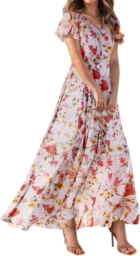 Easter Dress for Women Swing Flowy Ruffle Hem Swing Womens Dresses Chiffon Dress Summer Dresses