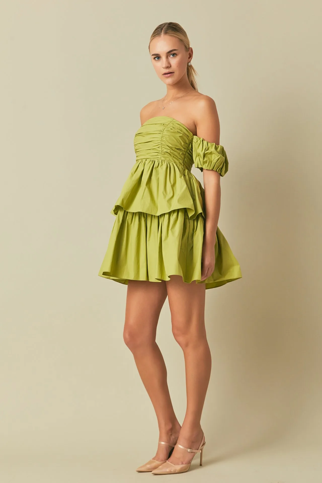 Endless Rose - Ruched Off The Shoulder Mini Dress