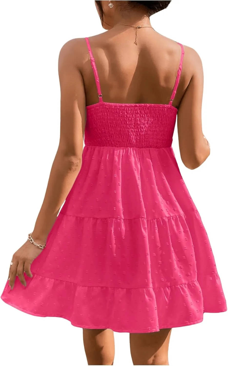 Floerns Women's Swiss Dots Sleeveless Ruched Bust Ruffle Hem Cami Short Dress