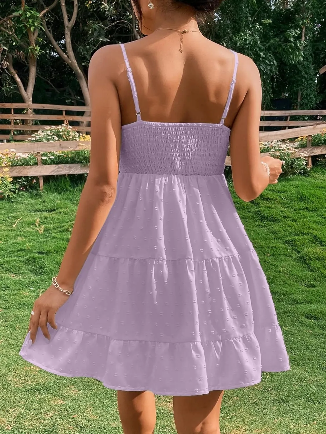 Floerns Women's Swiss Dots Sleeveless Ruched Bust Ruffle Hem Cami Short Dress