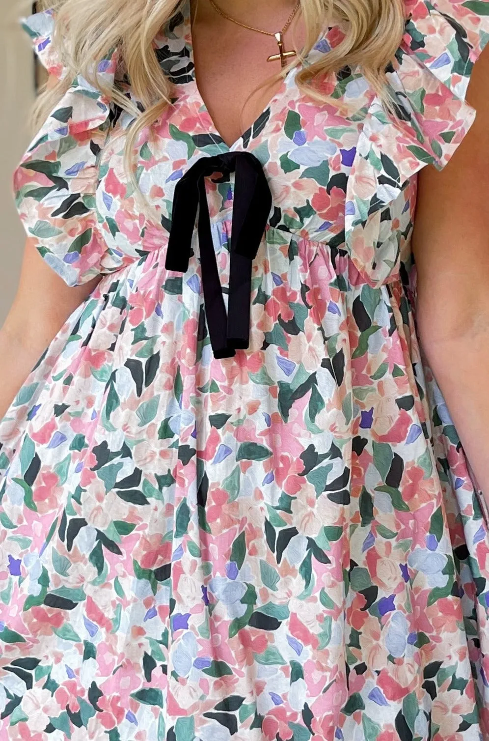 Hazel V Neck Floral Ruffle Sleeve Dress *FINAL SALE*