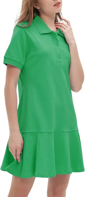 Ladyful Women's Polo Dress Short Sleeve Ruffle Hem Flowy Summer Golf Tennis Athletic Mini Dress