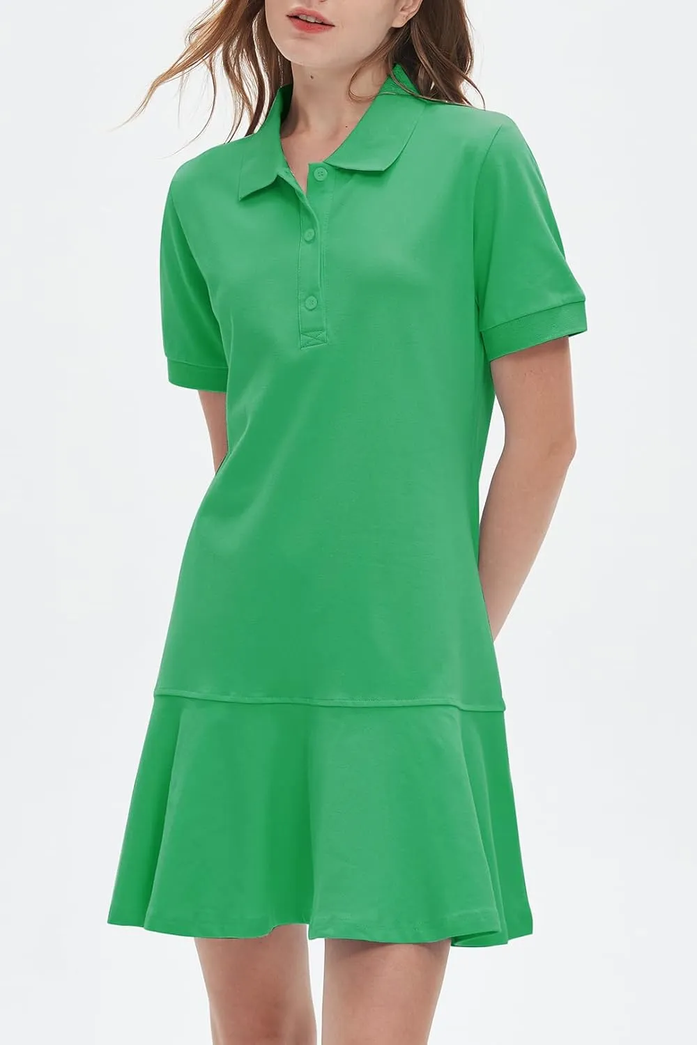 Ladyful Women's Polo Dress Short Sleeve Ruffle Hem Flowy Summer Golf Tennis Athletic Mini Dress