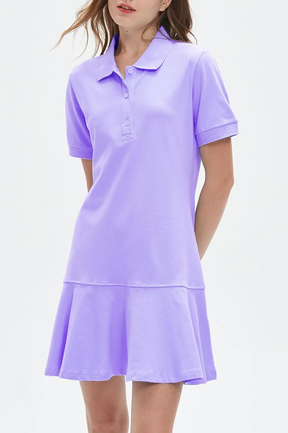 Ladyful Women's Polo Dress Short Sleeve Ruffle Hem Flowy Summer Golf Tennis Athletic Mini Dress
