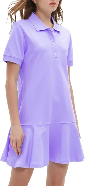 Ladyful Women's Polo Dress Short Sleeve Ruffle Hem Flowy Summer Golf Tennis Athletic Mini Dress