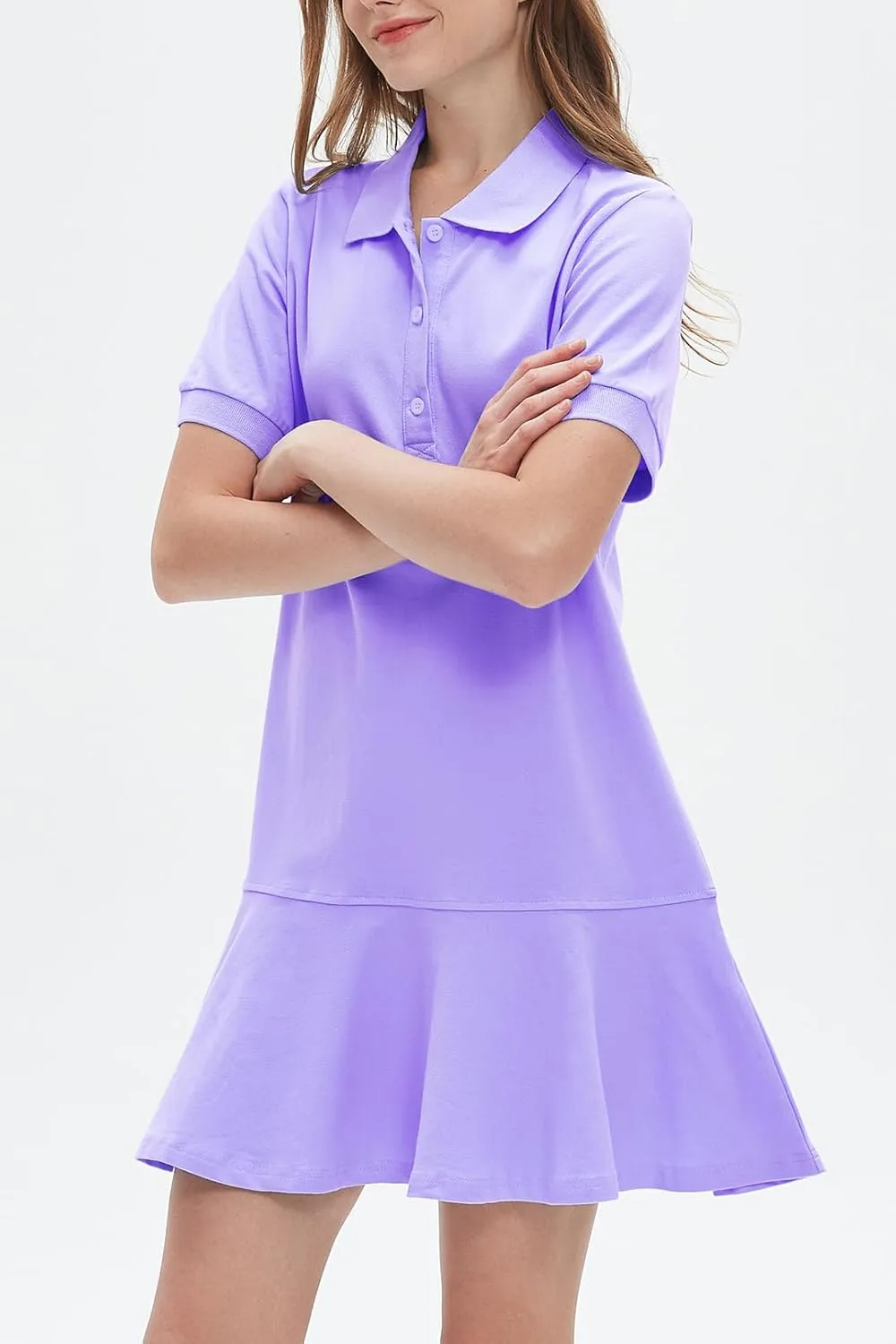 Ladyful Women's Polo Dress Short Sleeve Ruffle Hem Flowy Summer Golf Tennis Athletic Mini Dress