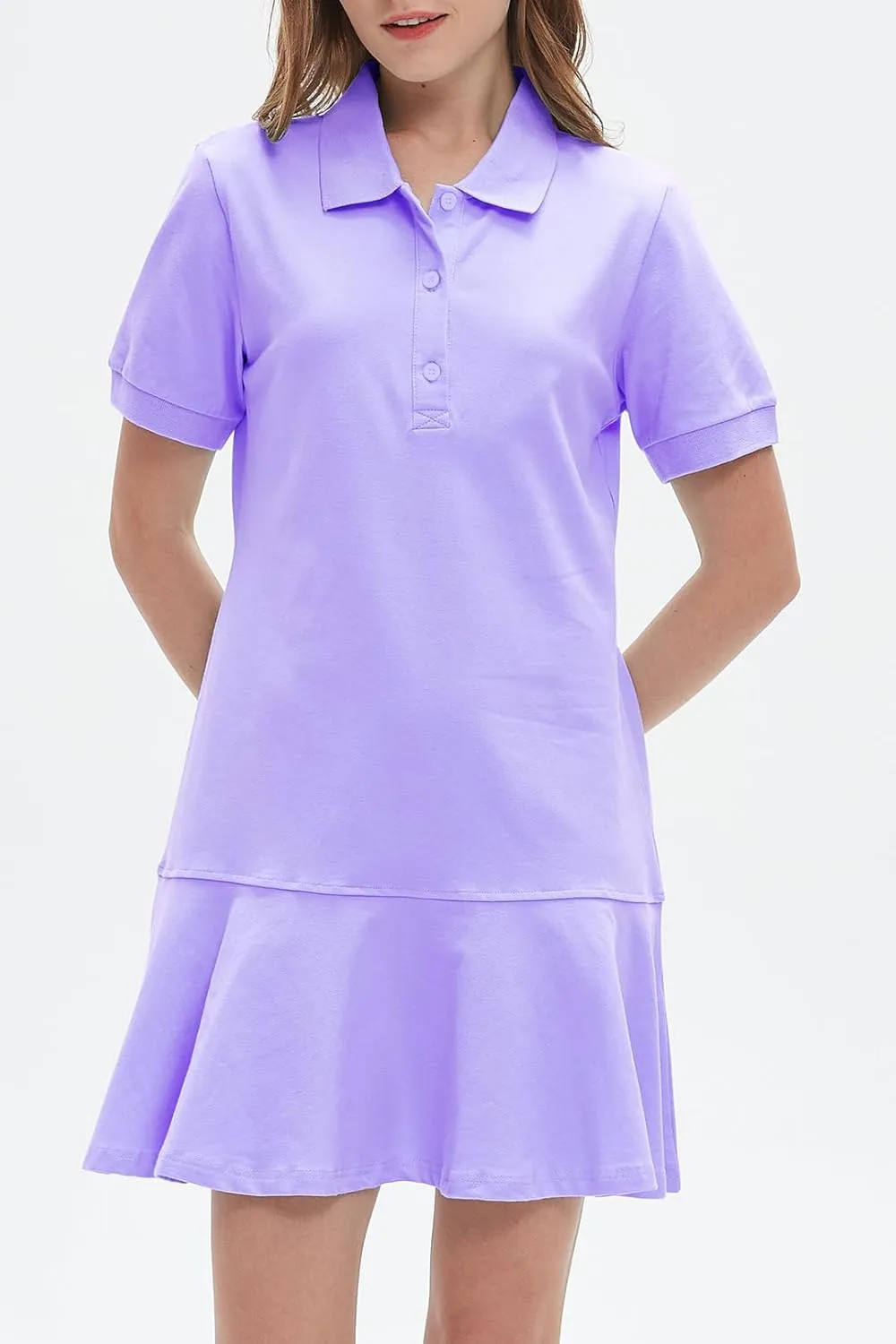 Ladyful Women's Polo Dress Short Sleeve Ruffle Hem Flowy Summer Golf Tennis Athletic Mini Dress