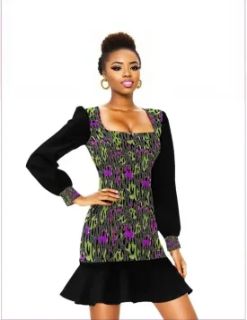Leopard Splash Grunge Womens Ruffle Hem Skinny Dress