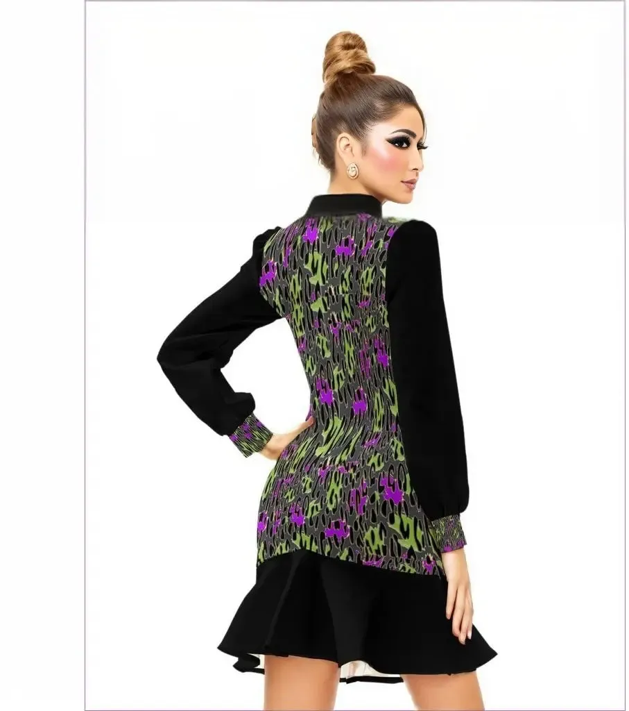 Leopard Splash Grunge Womens Ruffle Hem Skinny Dress