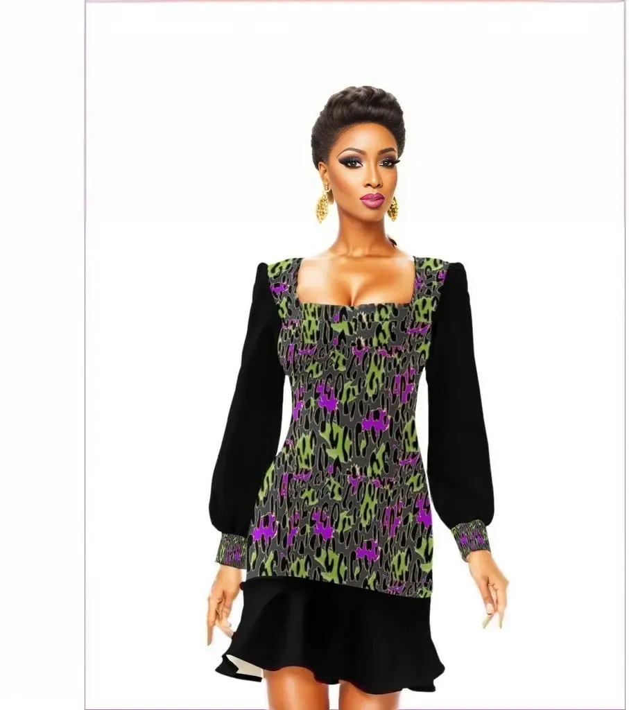 Leopard Splash Grunge Womens Ruffle Hem Skinny Dress