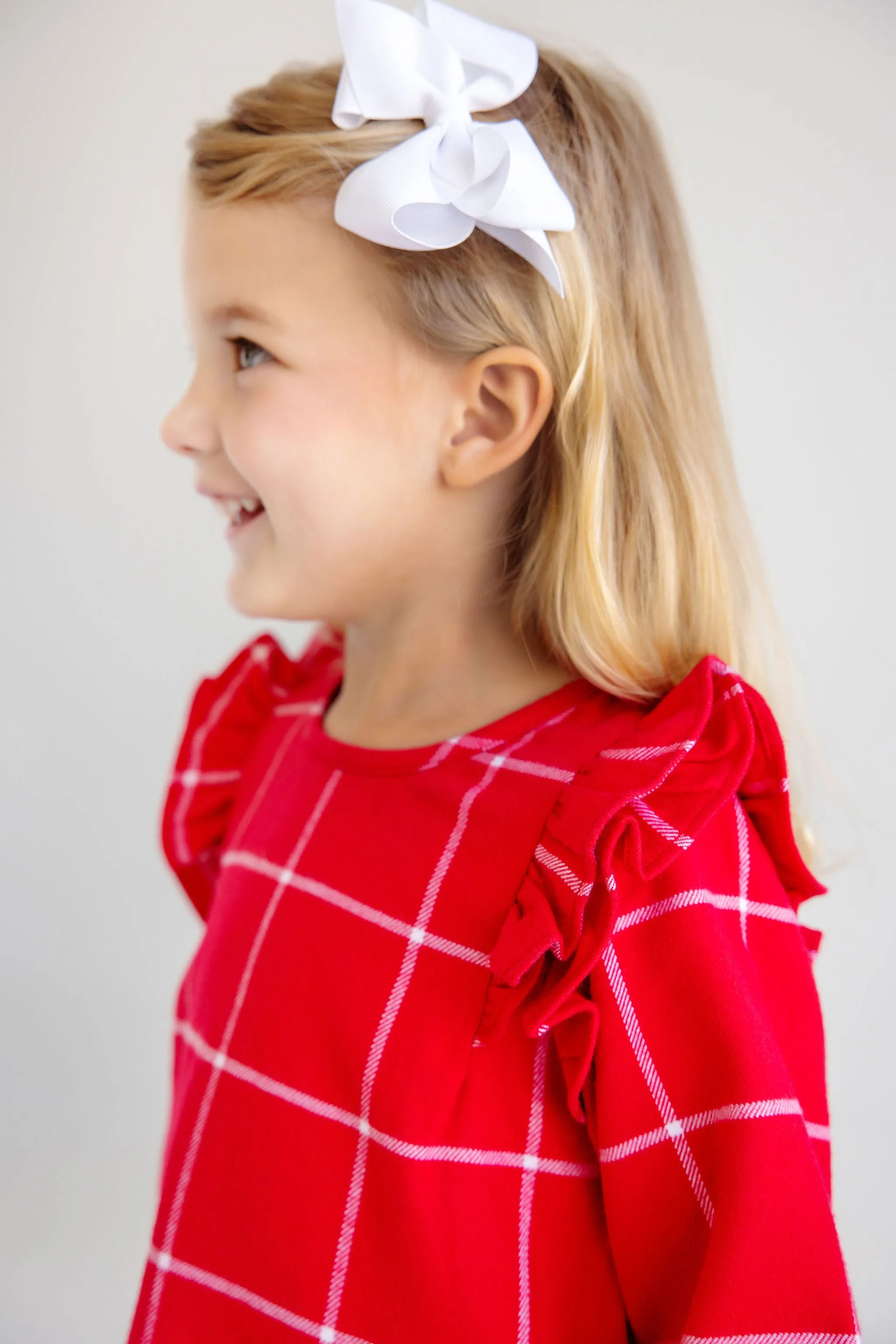 Long Sleeve Ruehling Ruffle Dress - Woodland Avenue Windowpane