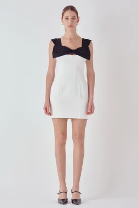 Mixed Media Bow Mini Dress