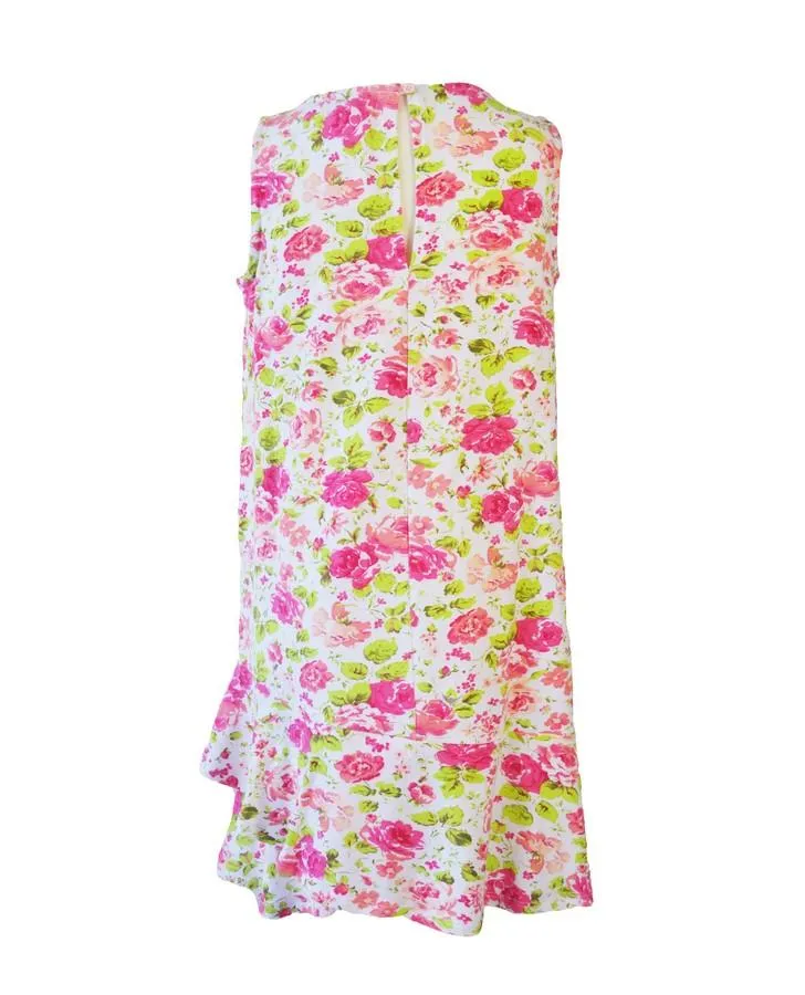 Pink Floral Print Dress with Ruffle Hem