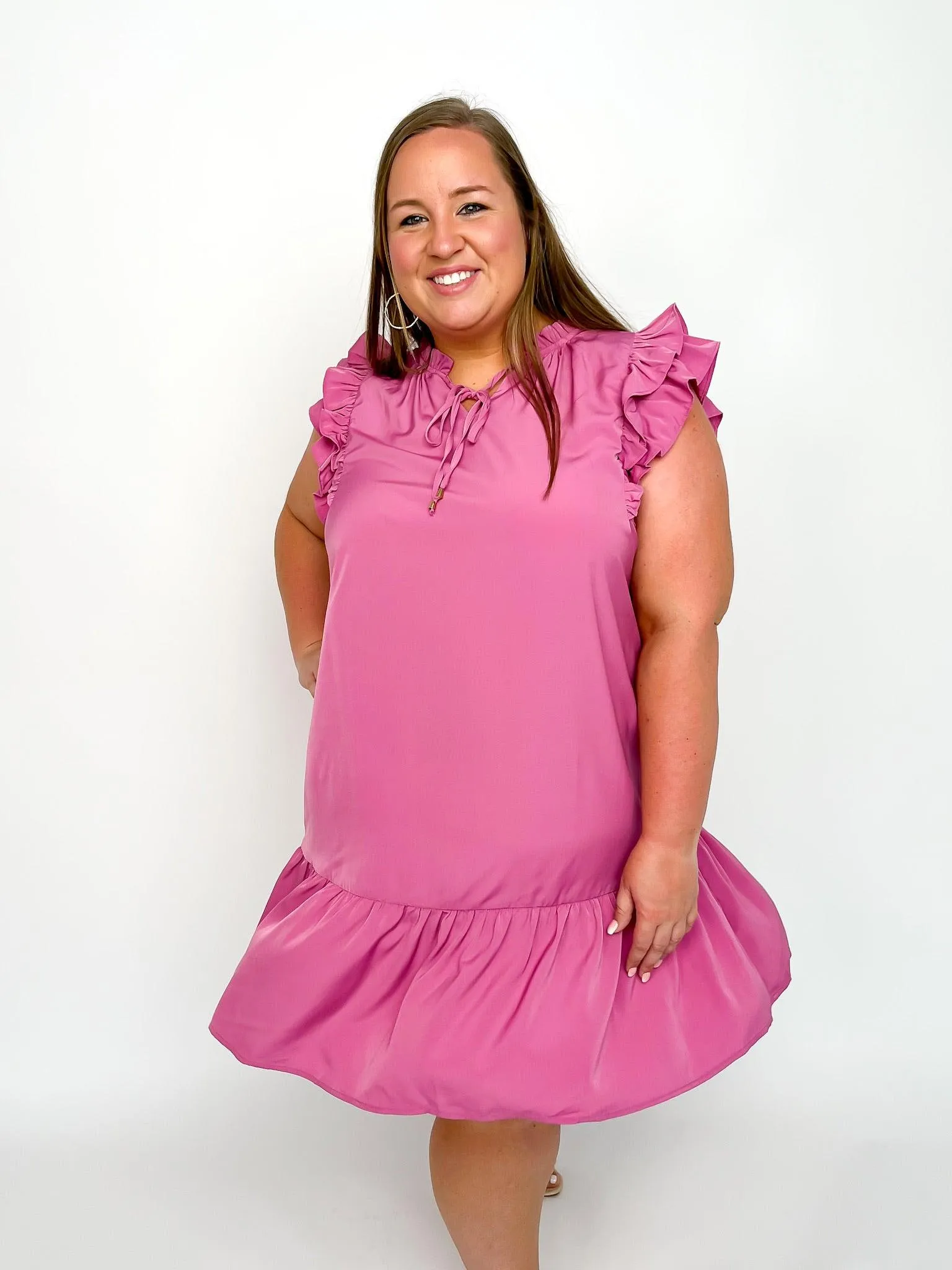 Pink Ruffled Drop Waist Dress