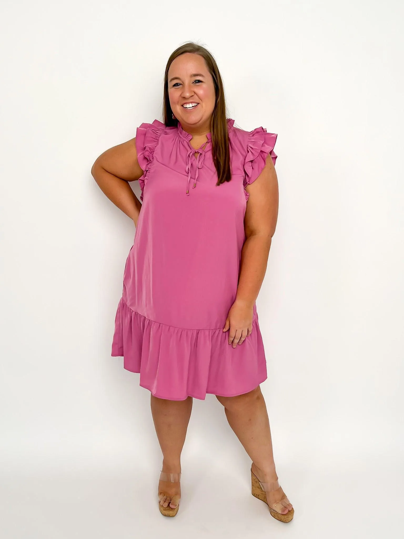 Pink Ruffled Drop Waist Dress