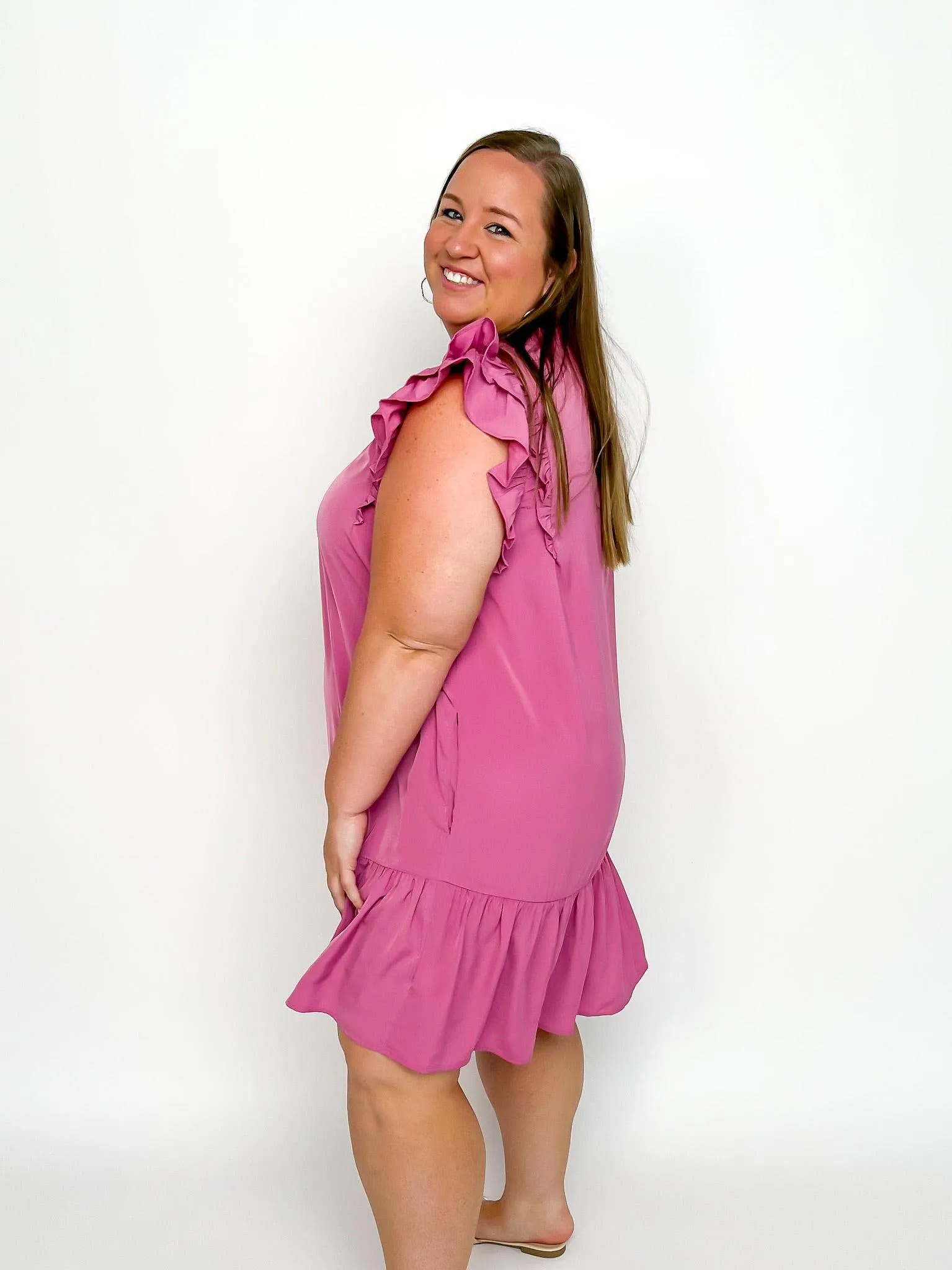 Pink Ruffled Drop Waist Dress