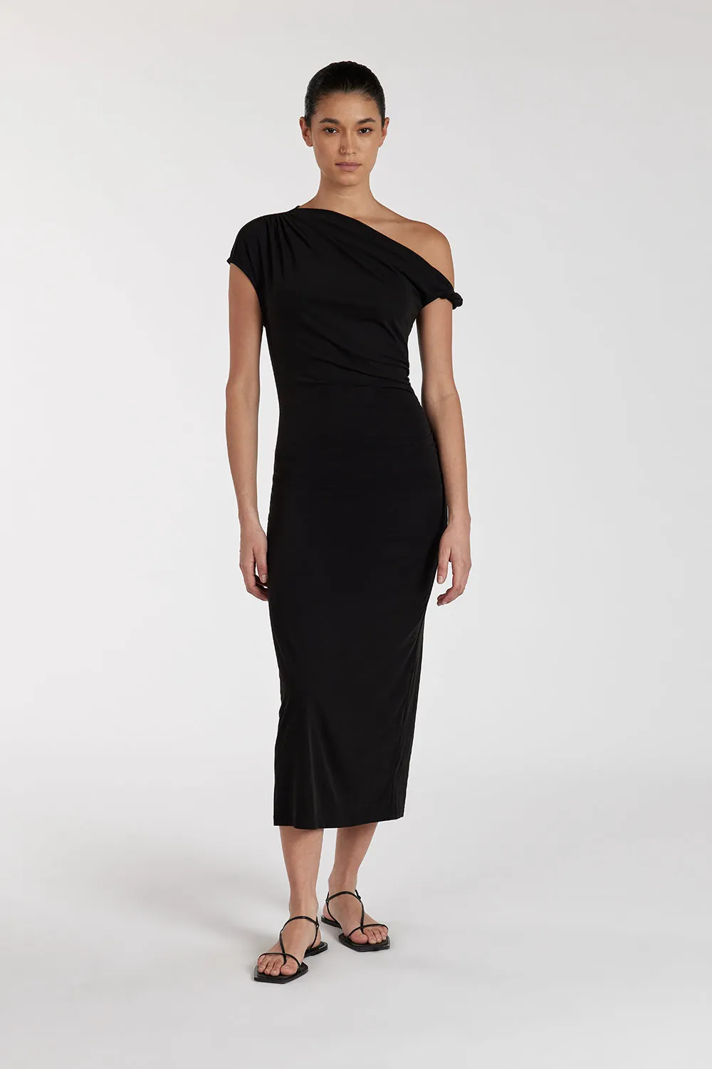 RIO WASHED BLACK DRAPED MAXI DRESS