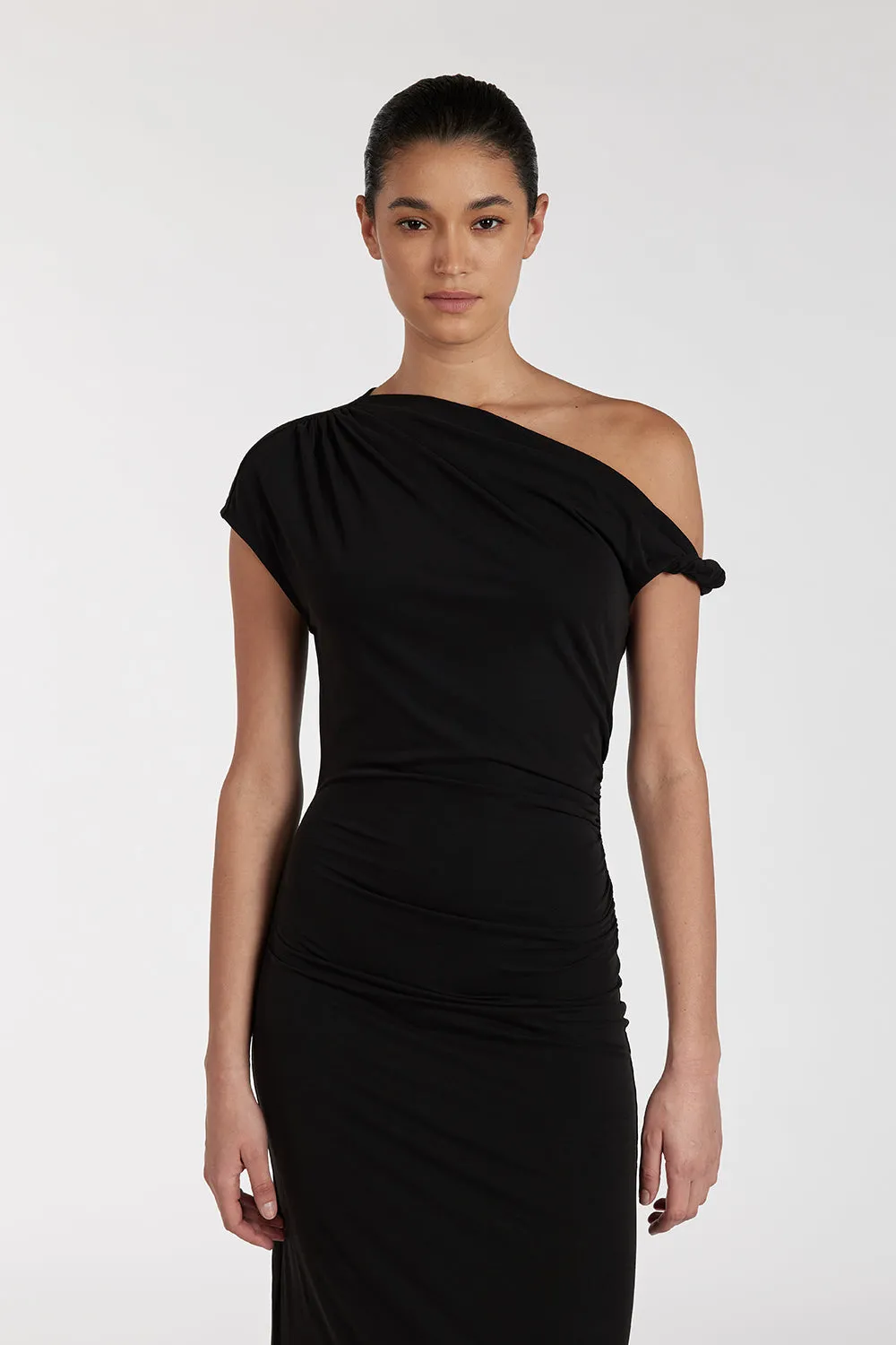 RIO WASHED BLACK DRAPED MAXI DRESS