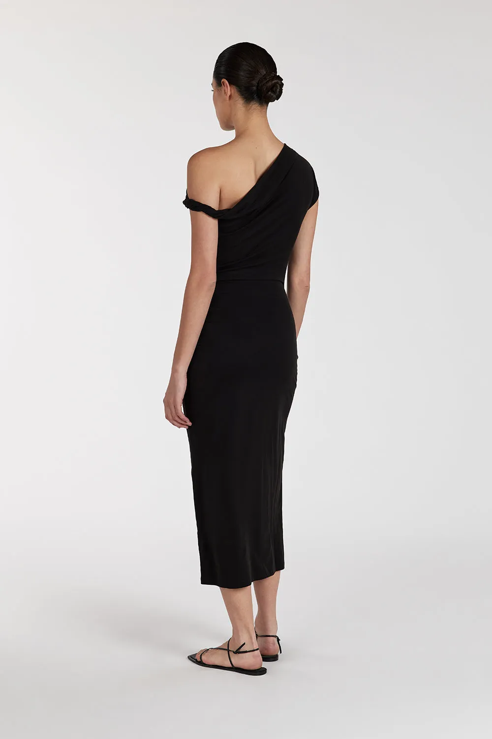 RIO WASHED BLACK DRAPED MAXI DRESS