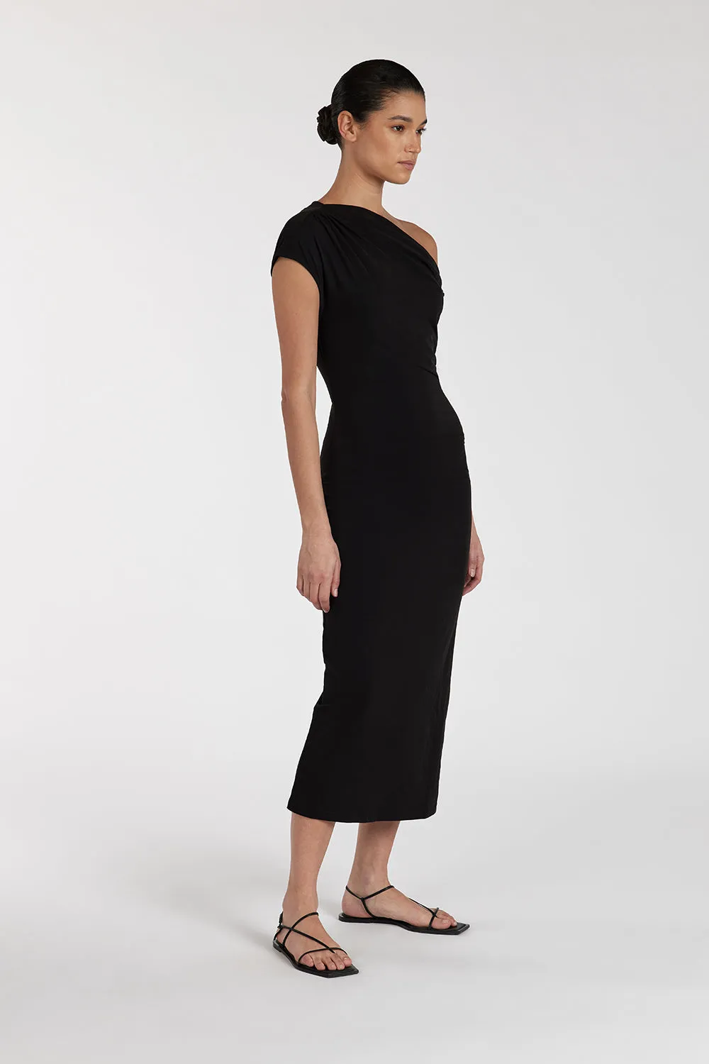 RIO WASHED BLACK DRAPED MAXI DRESS