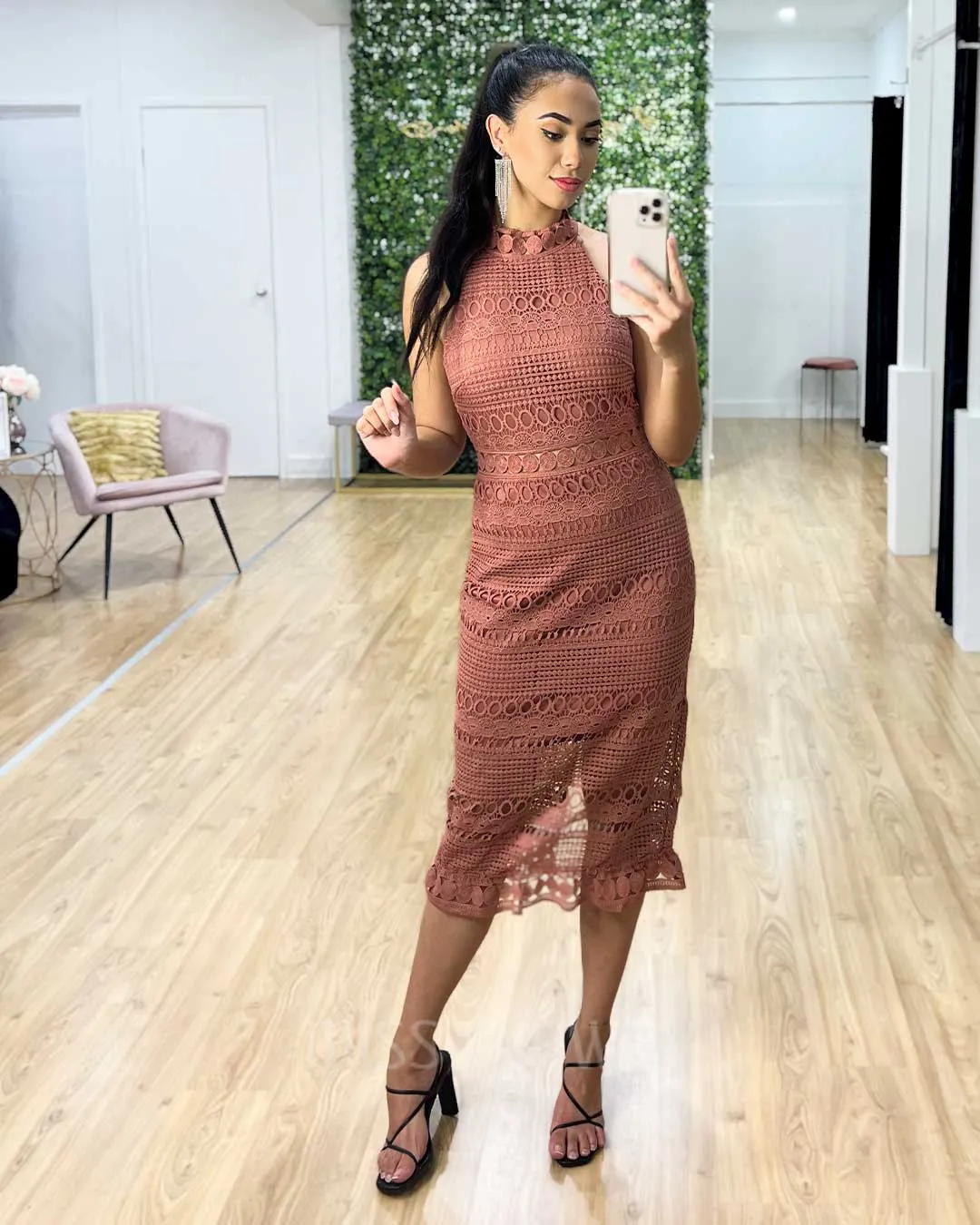Rivers Midi Lace Dress - Mauve