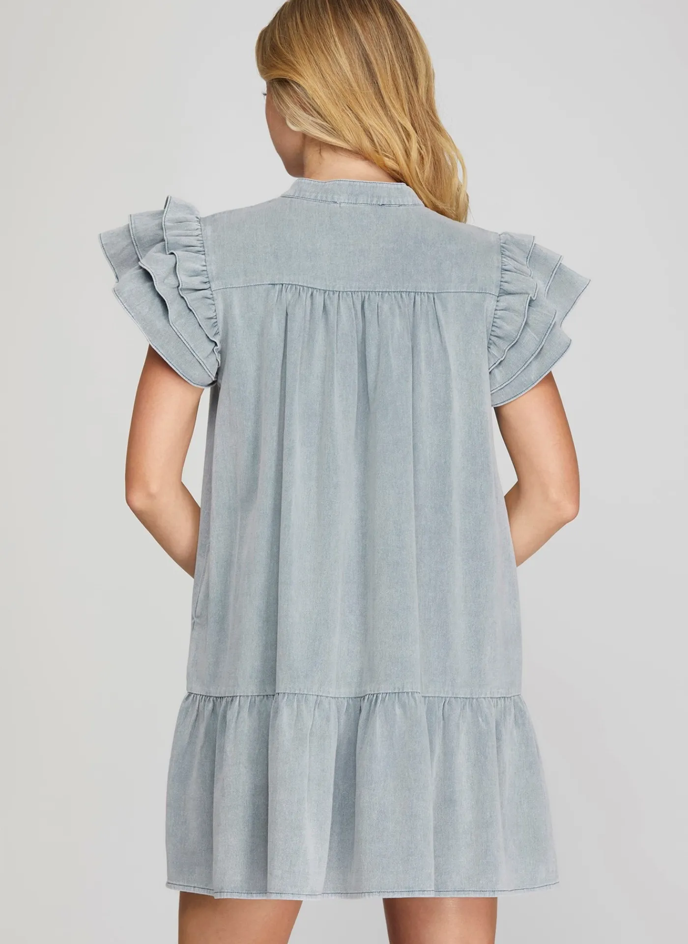 Ruffled Sleeve Denim Dress