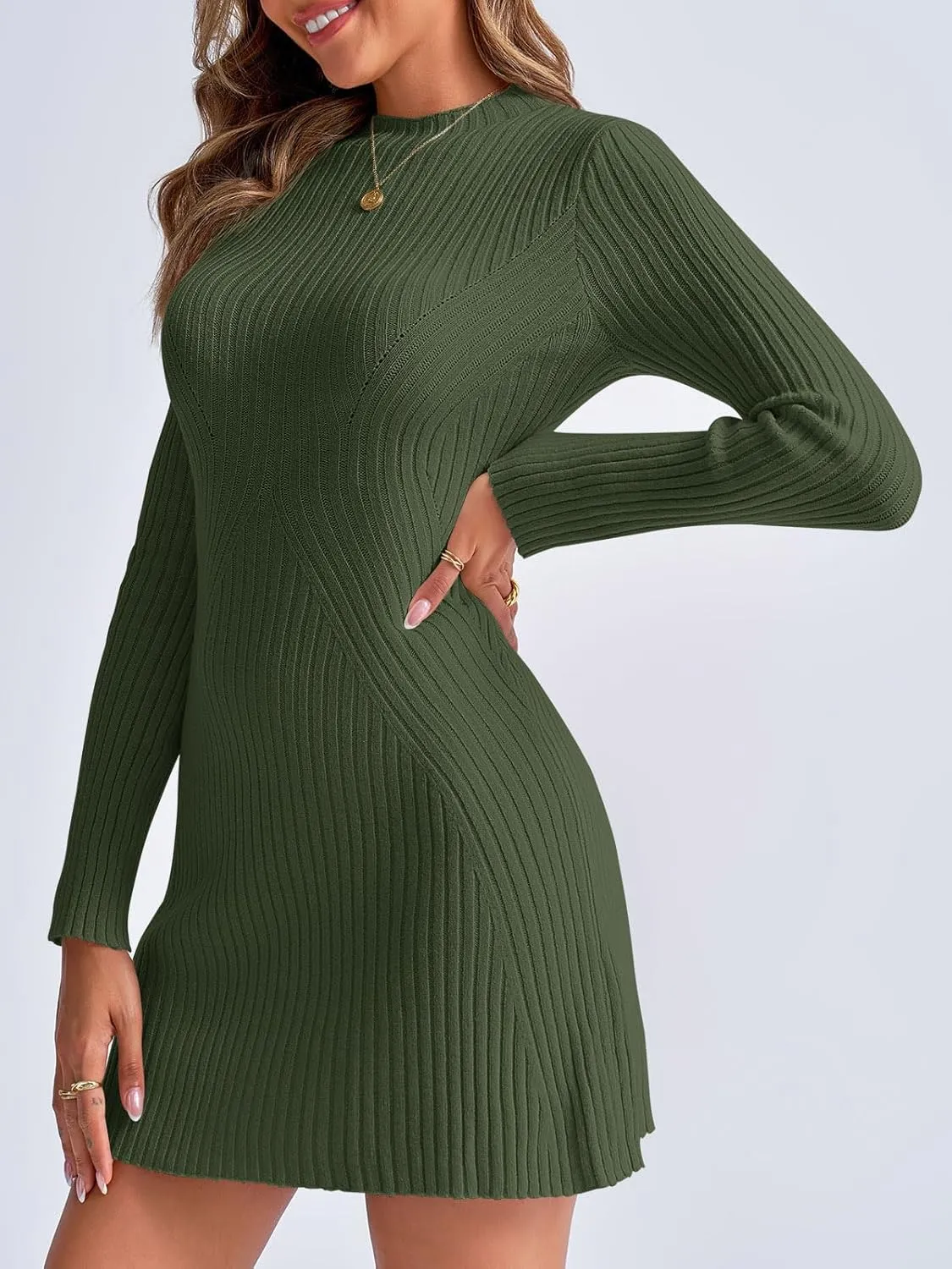 Saodimallsu Womens Long Sleeve Sweater Dress Bodycon Crew Neck 2024 Fall Slimming Knit Mini Dresses