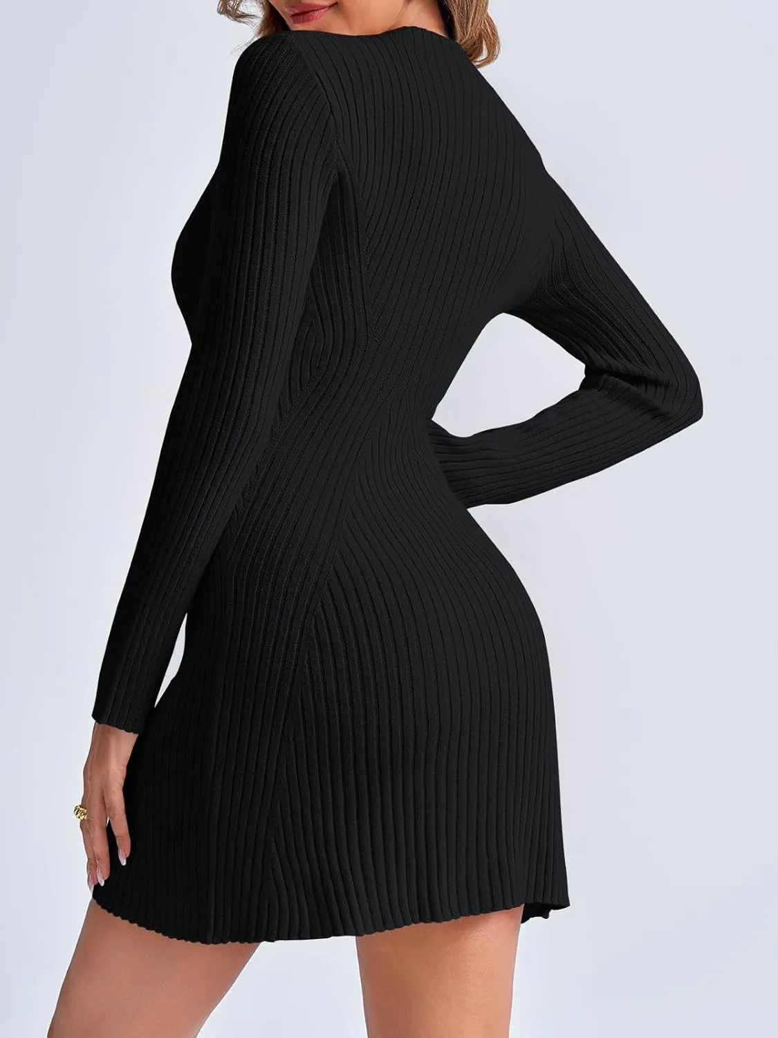 Saodimallsu Womens Long Sleeve Sweater Dress Bodycon Crew Neck 2024 Fall Slimming Knit Mini Dresses